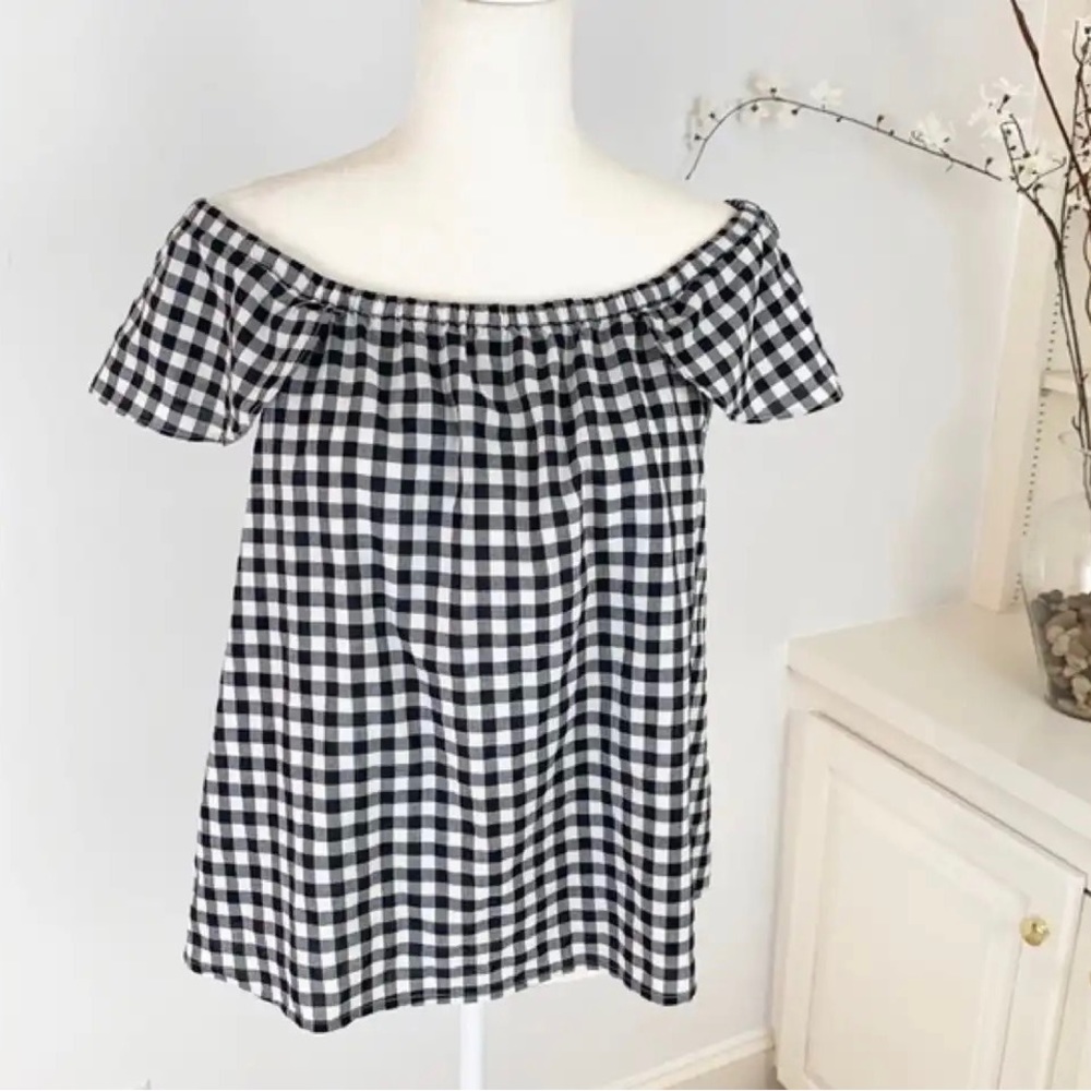 J Crew Black & White Gingham shirt top blouse